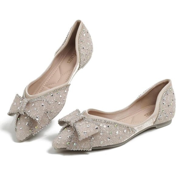 Qxcgdyxt Flat Shoes Women Cream Polyurethane (PU) Ballet Slip On Sparkly Flats - Picture 2 of 7